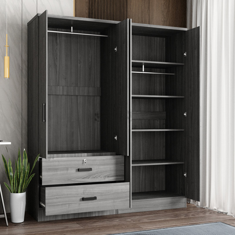 Union Rustic Double Wardrobe With 4 Slim Door And 2 Drawers